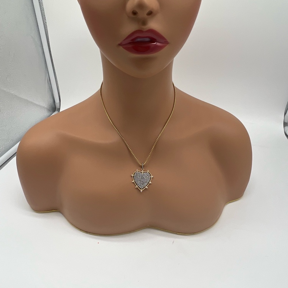 CZ SILVER GOLD HEART NECKLACE - Picture 6 of 8